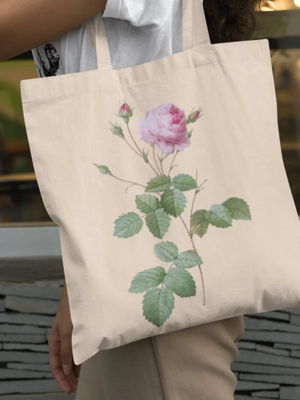 Cabbage Rose Vintage Floral Print Graphic Canvas Tote Bag